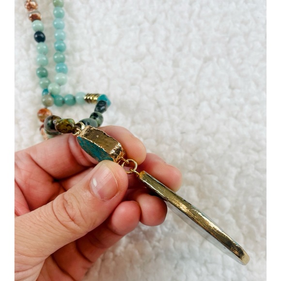 Long Multicolored Boho Natural Stone Beaded Necklace - Picture 7 of 13